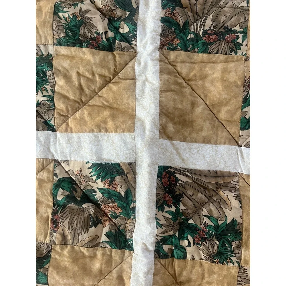 Handmade Reversible Patchwork Quilt Tropical Bird Floral Brown Pink 48